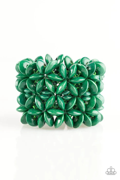 Green beaded cube on a white background