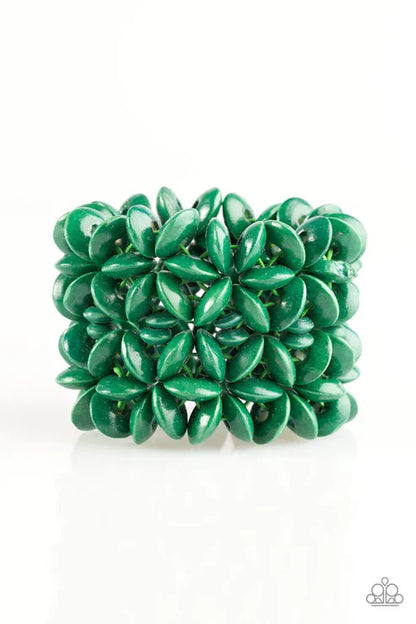 Green beaded cube on a white background