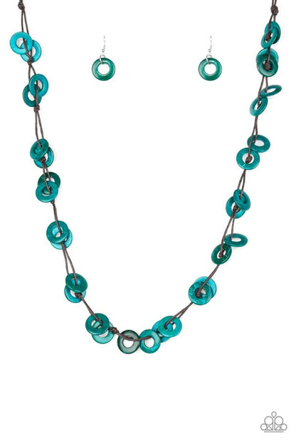 Turquoise necklace and earrings on a white background
