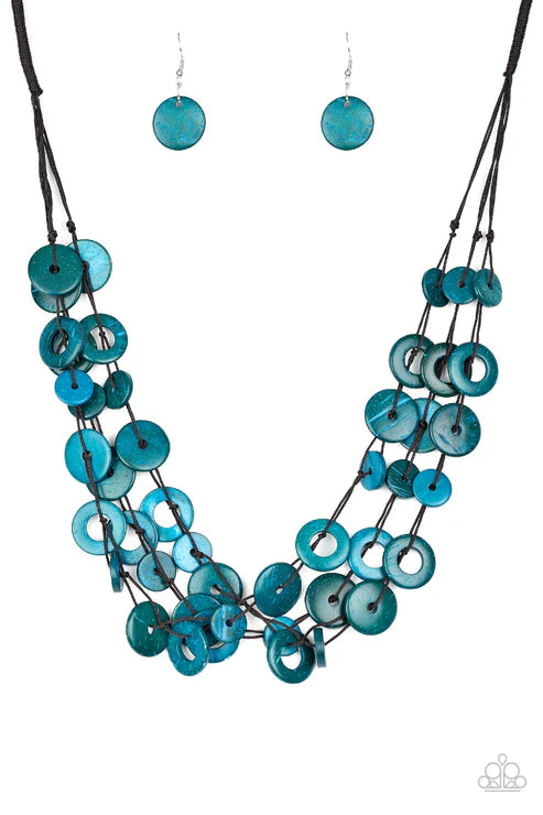 Turquoise necklace and earrings on a white background