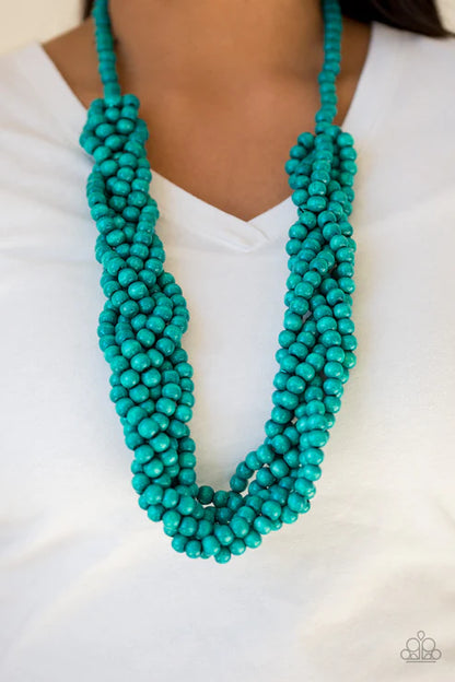 Turquoise beaded necklace on a white background