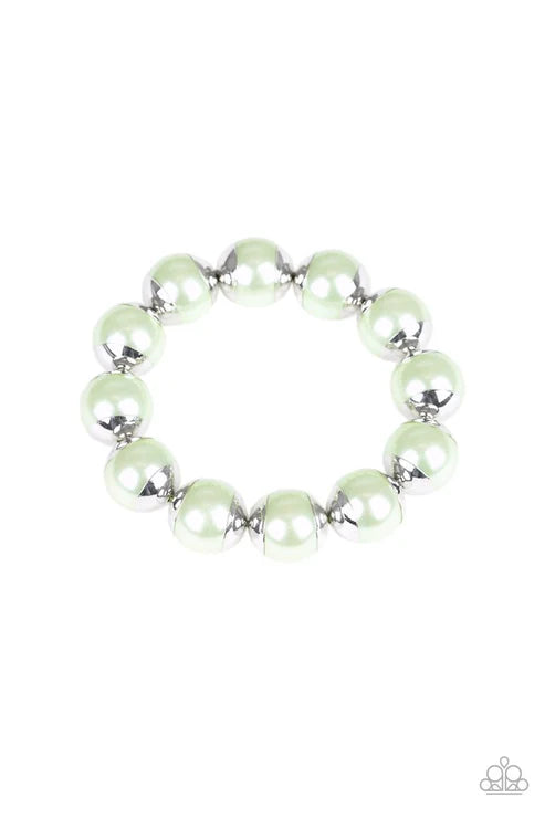 Green beaded bracelet on a white background