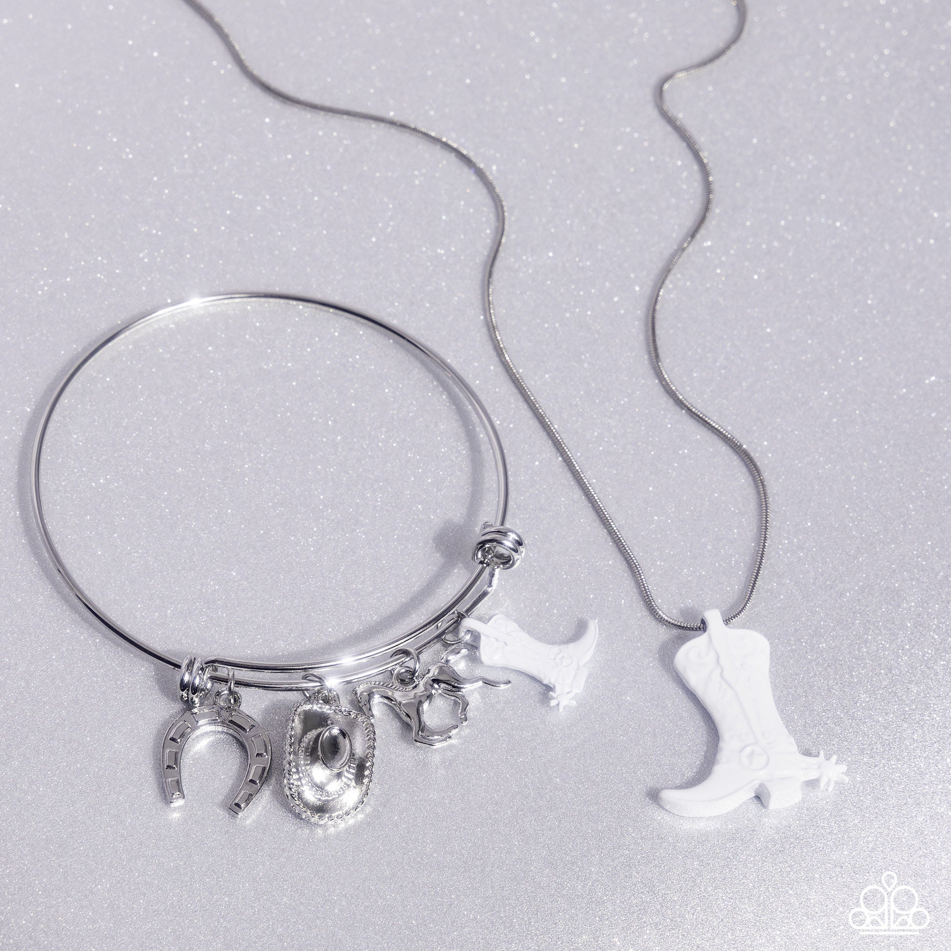 Complete Look White Cowboy Boot Necklace and Bracelet Set  - Jewelry by Bretta