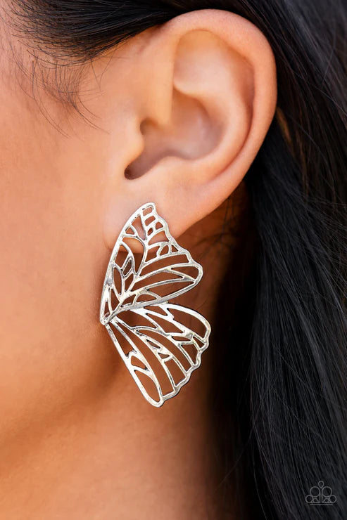 Butterfly Frills Silver Post Earrings
