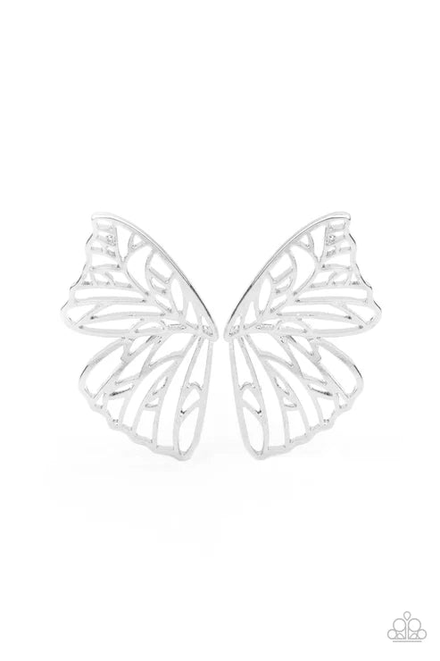 Butterfly Frills Silver Post Earrings