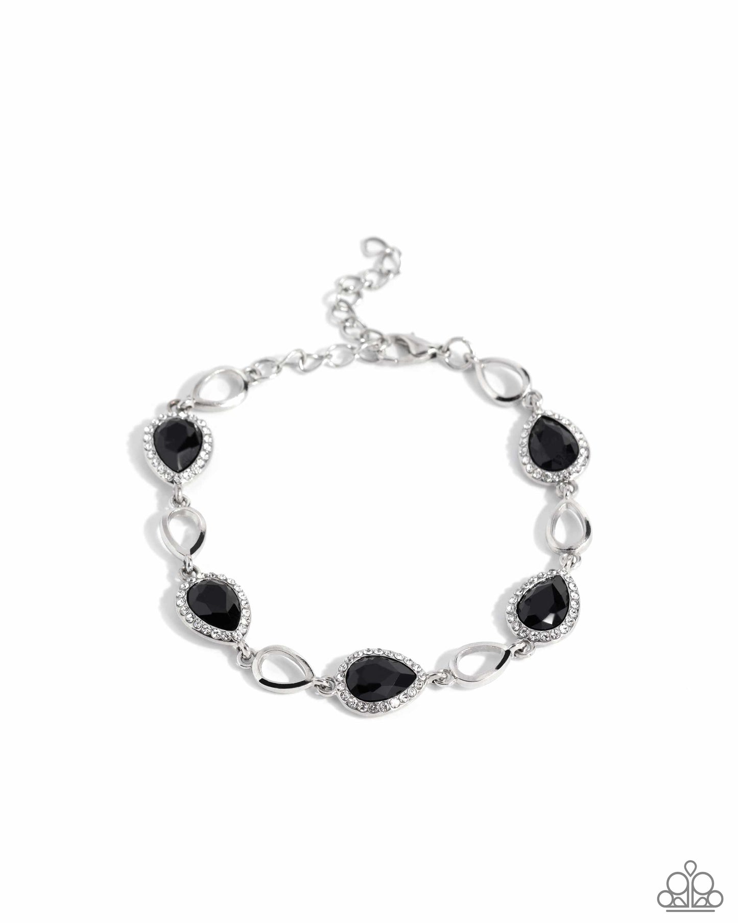 Silver bracelet with black stones on a white background