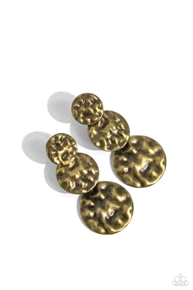 Triple Threat Texture Brass Earrings