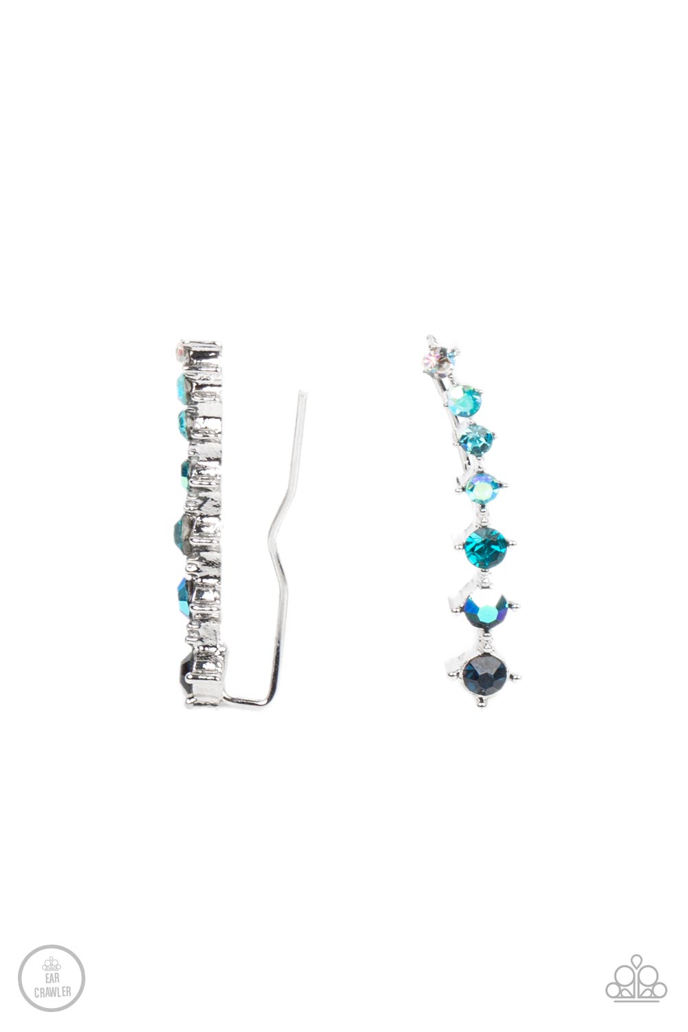 STARLIGHT Show blue rhinestone ear crawler earrings by Paparazzi Accessories