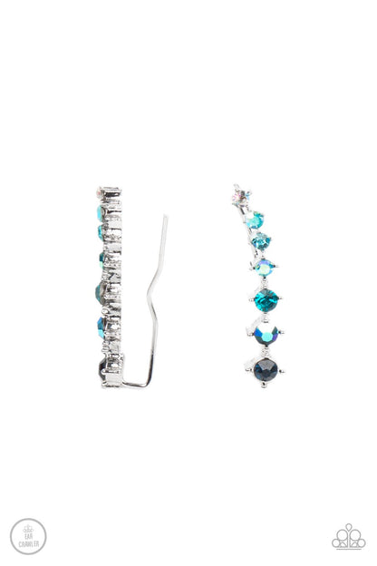 STARLIGHT Show blue rhinestone ear crawler earrings by Paparazzi Accessories