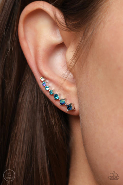 STARLIGHT Show Blue Paparazzi ear crawler earrings detail