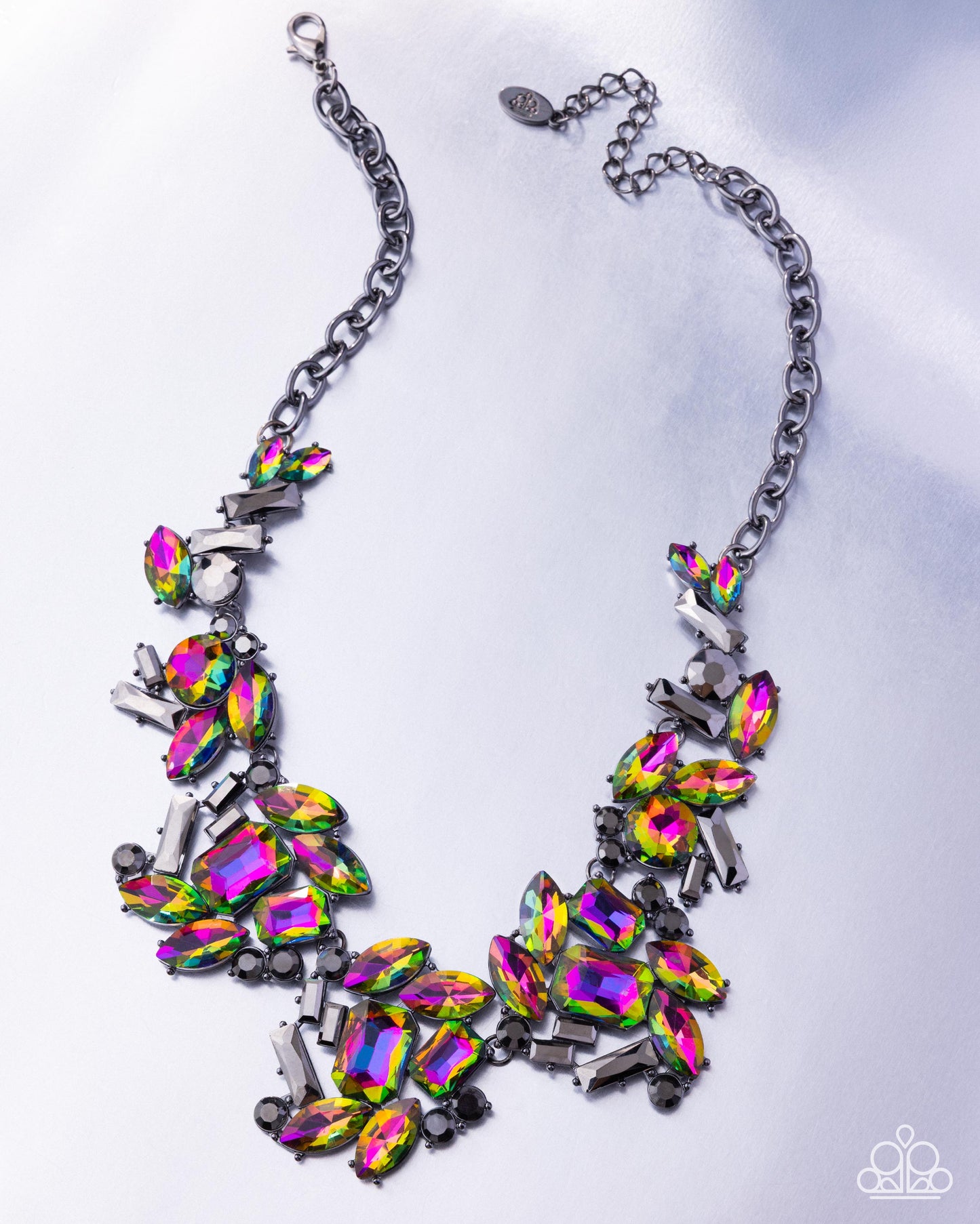 Necklace with colorful gemstones on a white background