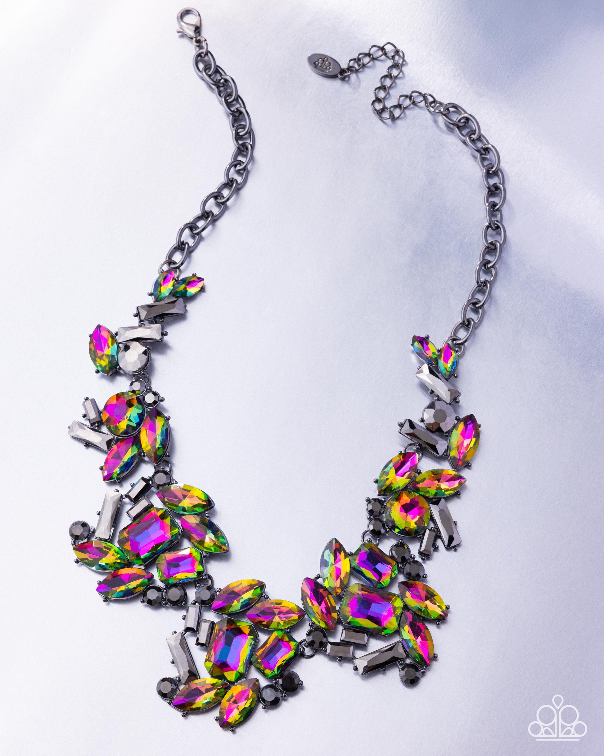 Necklace with colorful gemstones on a white background