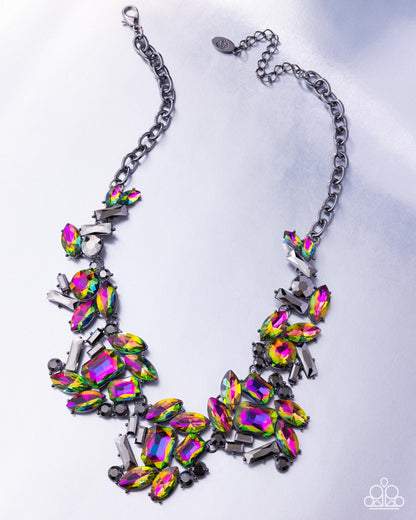 Necklace with colorful gemstones on a white background