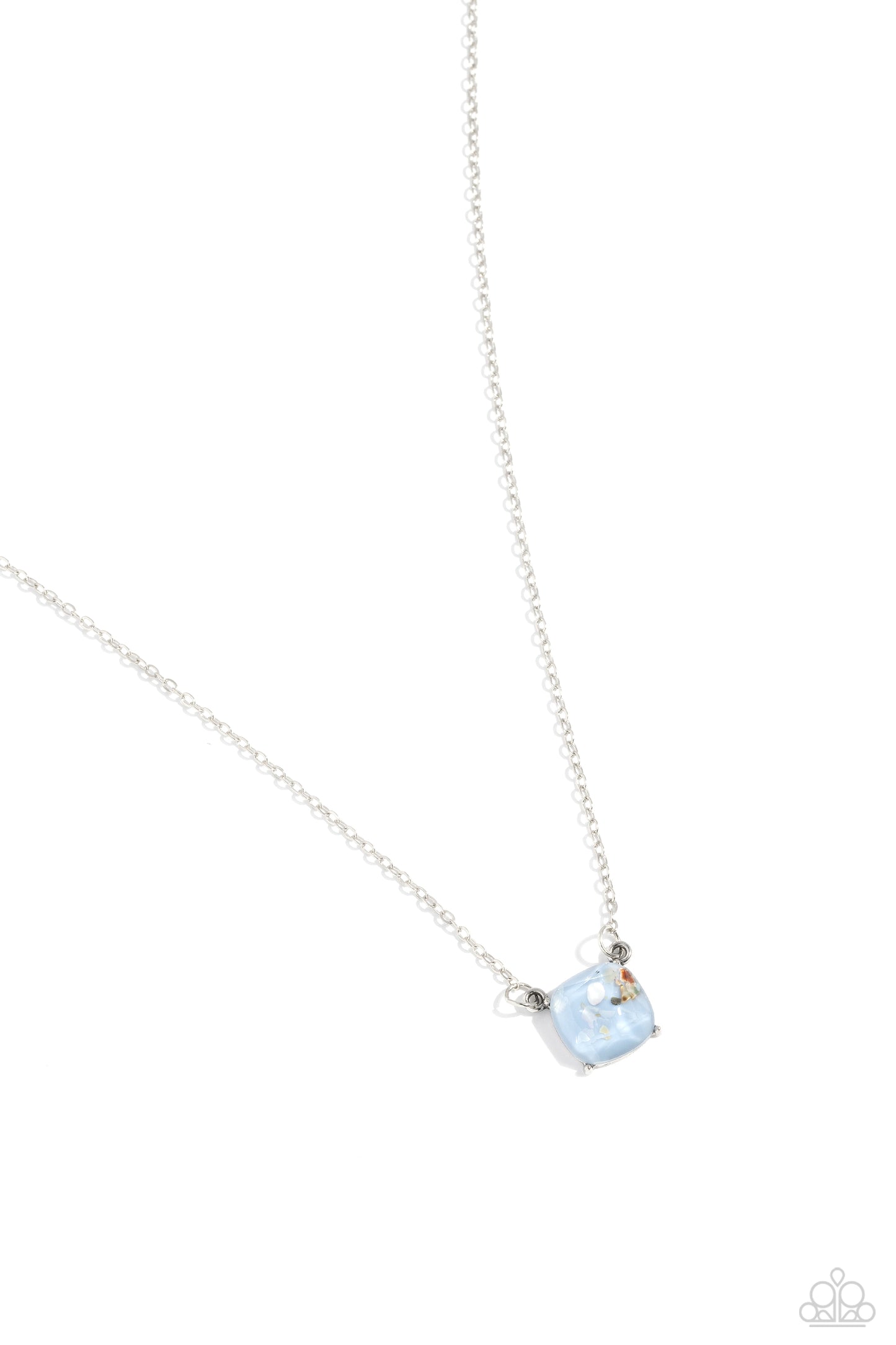 Necklace with a blue gemstone pendant on a white background