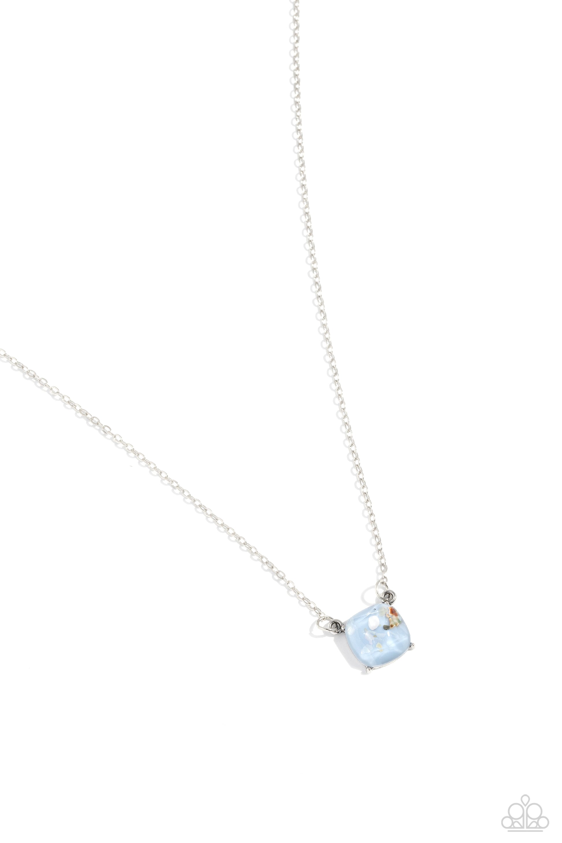 Necklace with a blue gemstone pendant on a white background