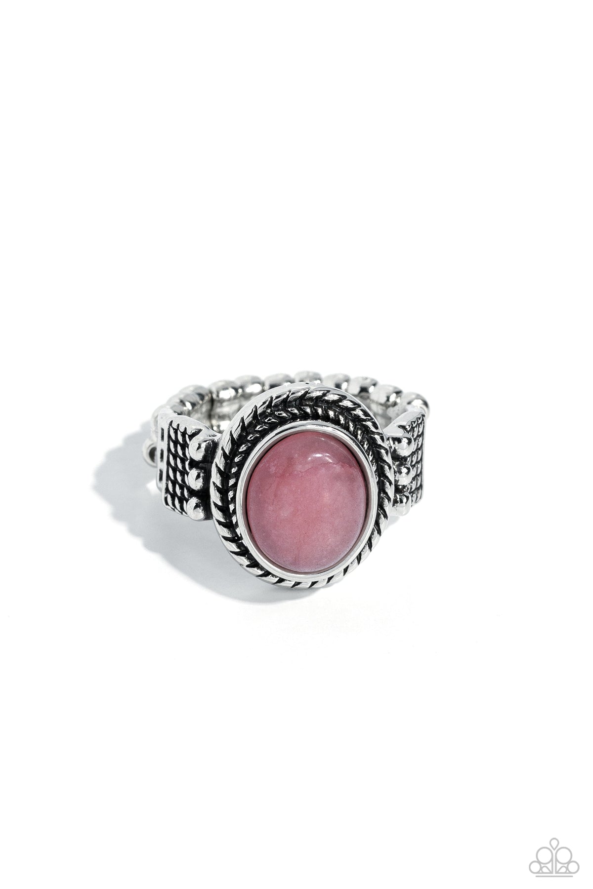 Ranch Ready pink natural stone ring with textured silver-tone frame
