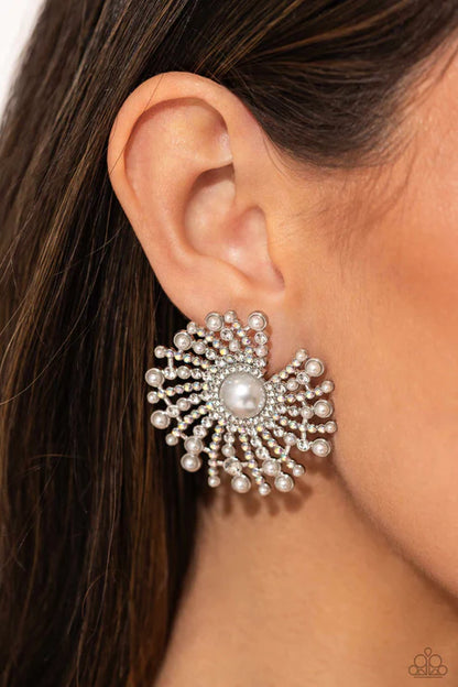 Fancy Fireworks White Post Earrings - Jewelry by Bretta