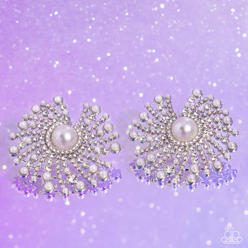 Fancy Fireworks White Post Earrings - Jewelry by Bretta