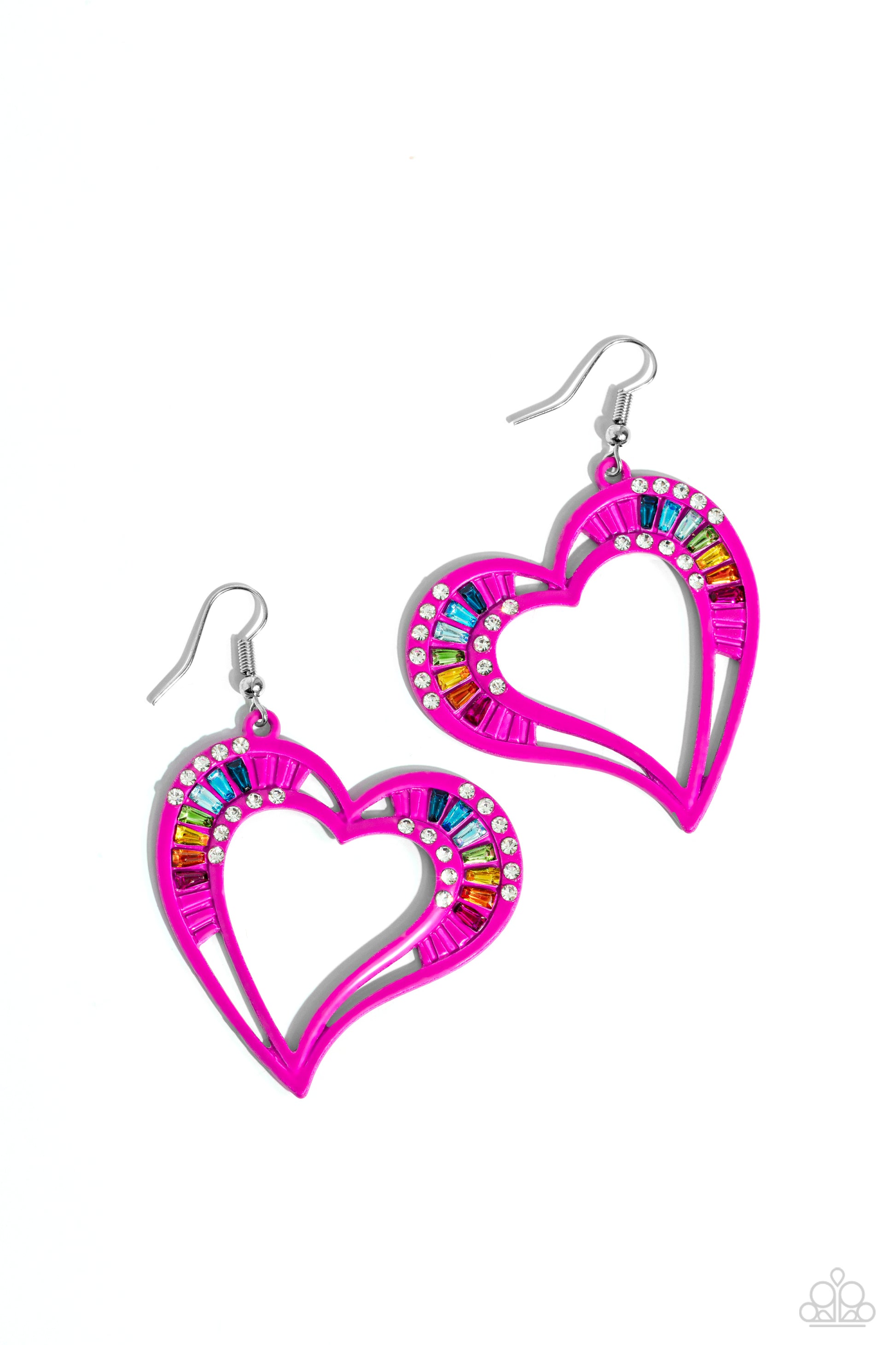 Embellished Emeralds Pink Heart Earrings - Jewelry by Bretta