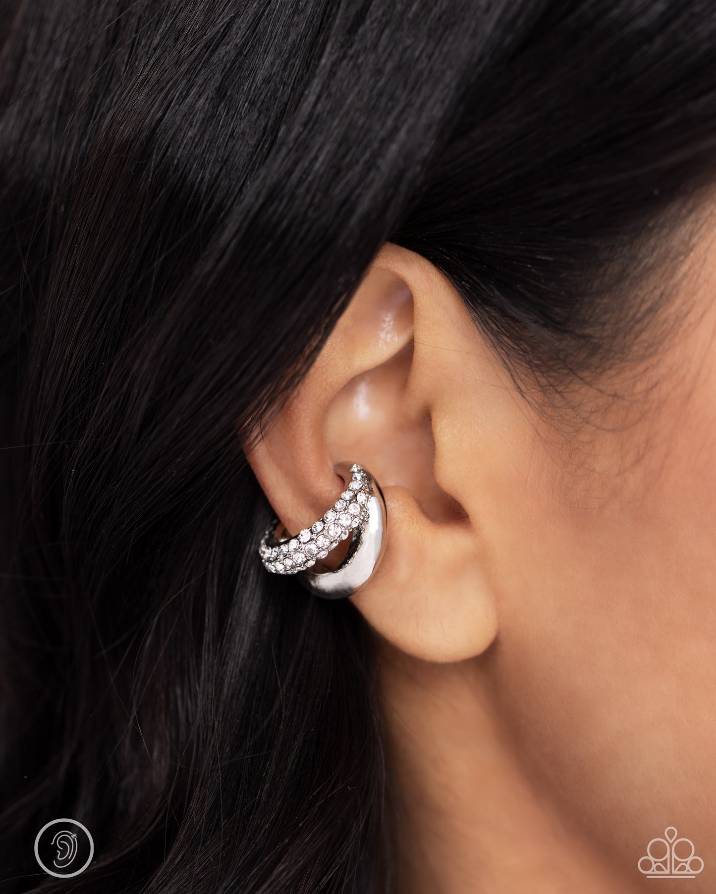 Sizzling Spotlight White Ear Cuff - Jewelry by Bretta