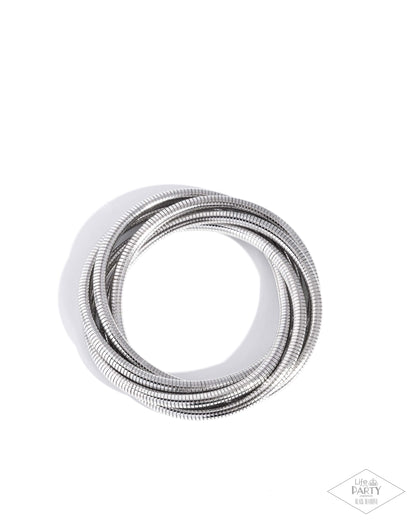 Coiled metal hose on a white background