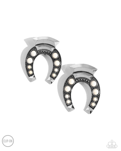 Harmonious Horseshoe White Clip On Earrings - Jewelry by Bretta