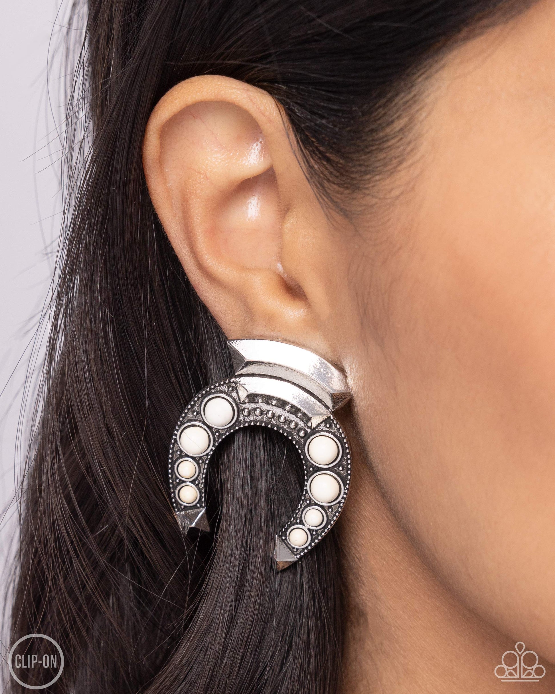 Harmonious Horseshoe White Clip On Earrings - Jewelry by Bretta