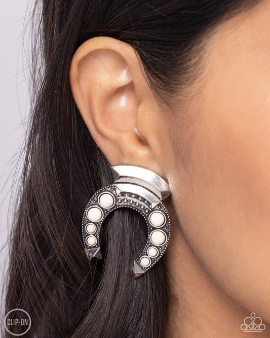 Harmonious Horseshoe White Clip On Earrings - Jewelry by Bretta