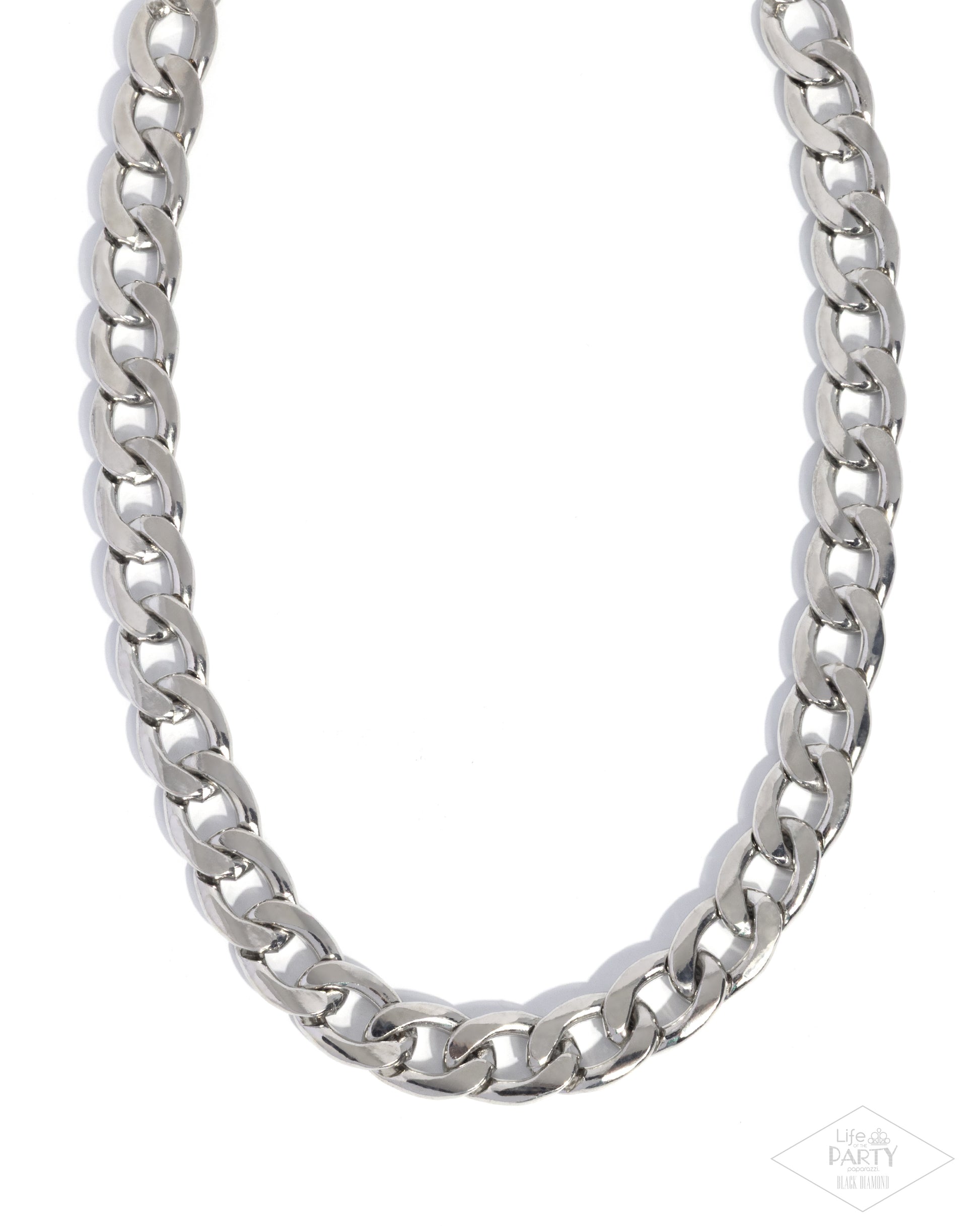 Silver chain necklace on a white background