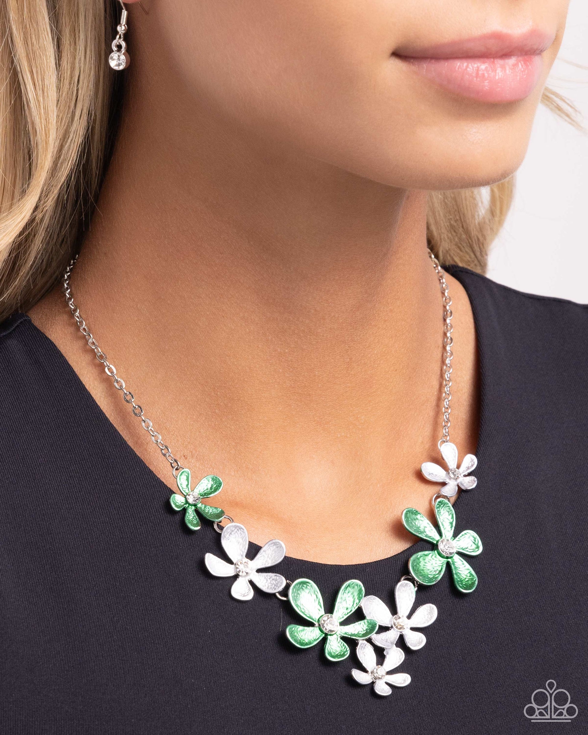 Reflective Rundown Green Flower Necklace - Jewelry by Bretta