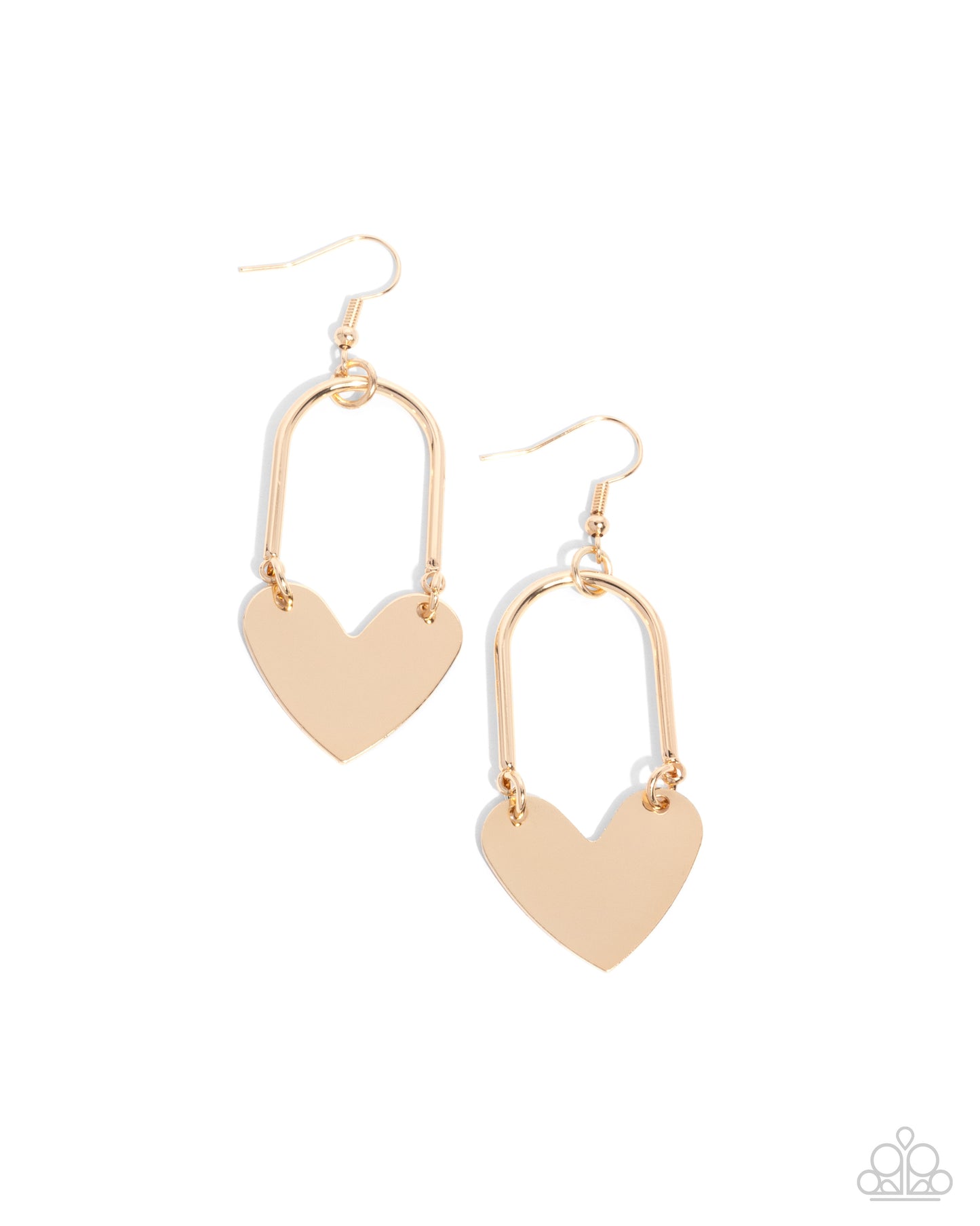 Gold heart-shaped earrings on a white background