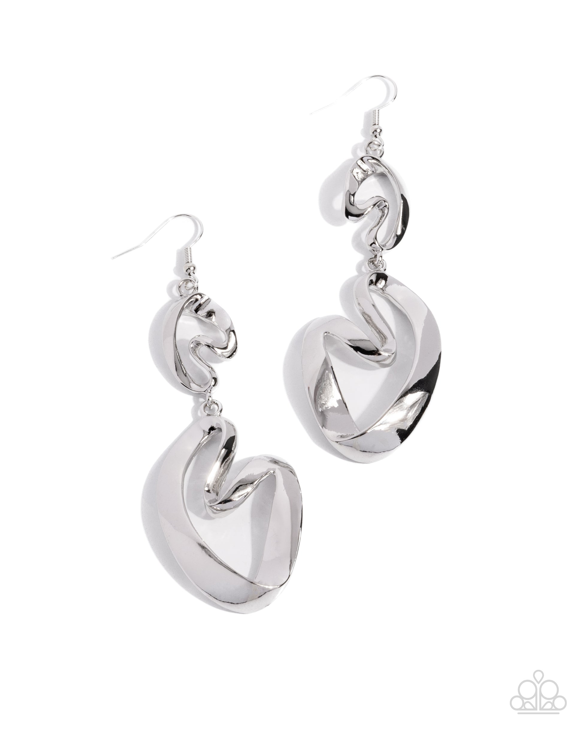 Pair of silver hoop earrings on a white background