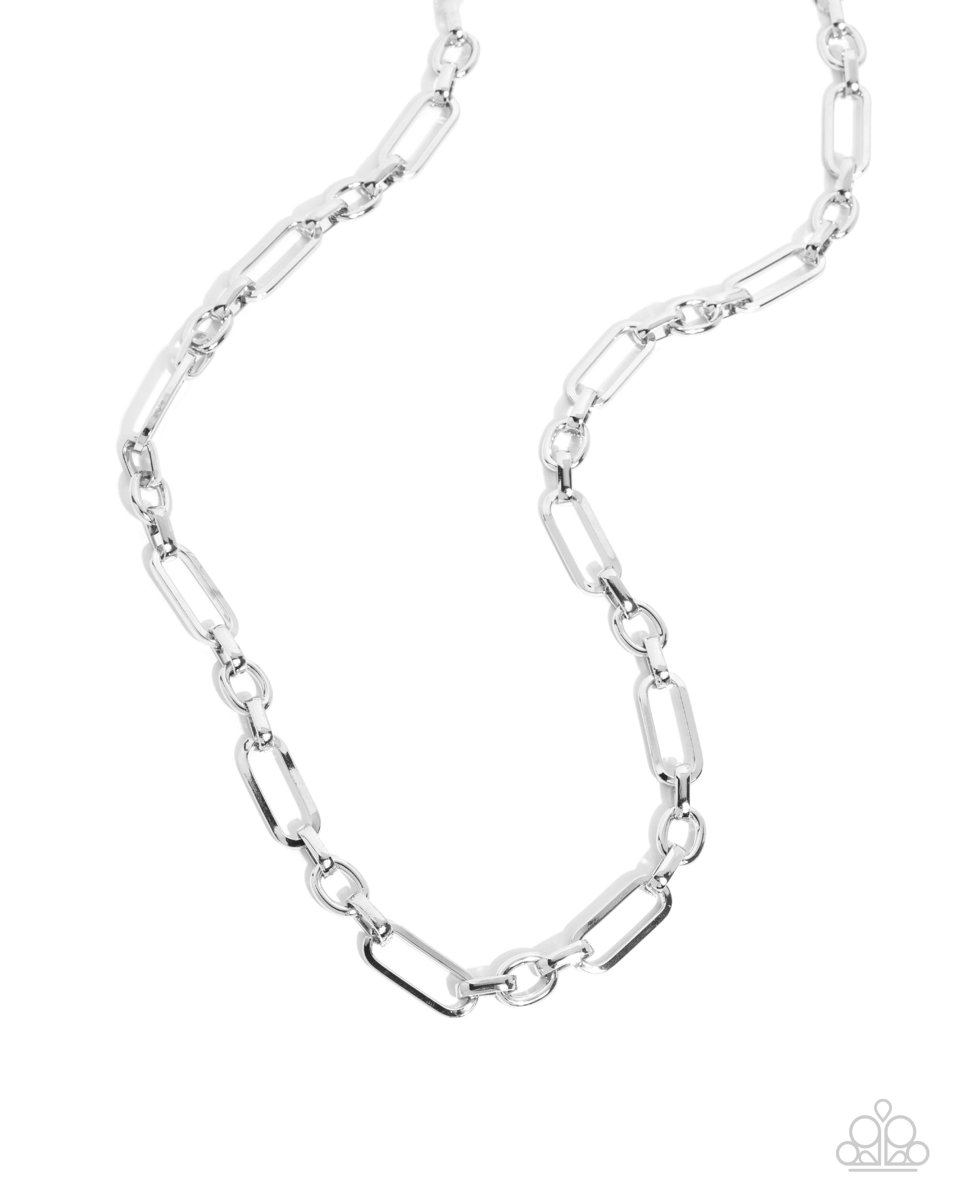Silver chain necklace on a white background