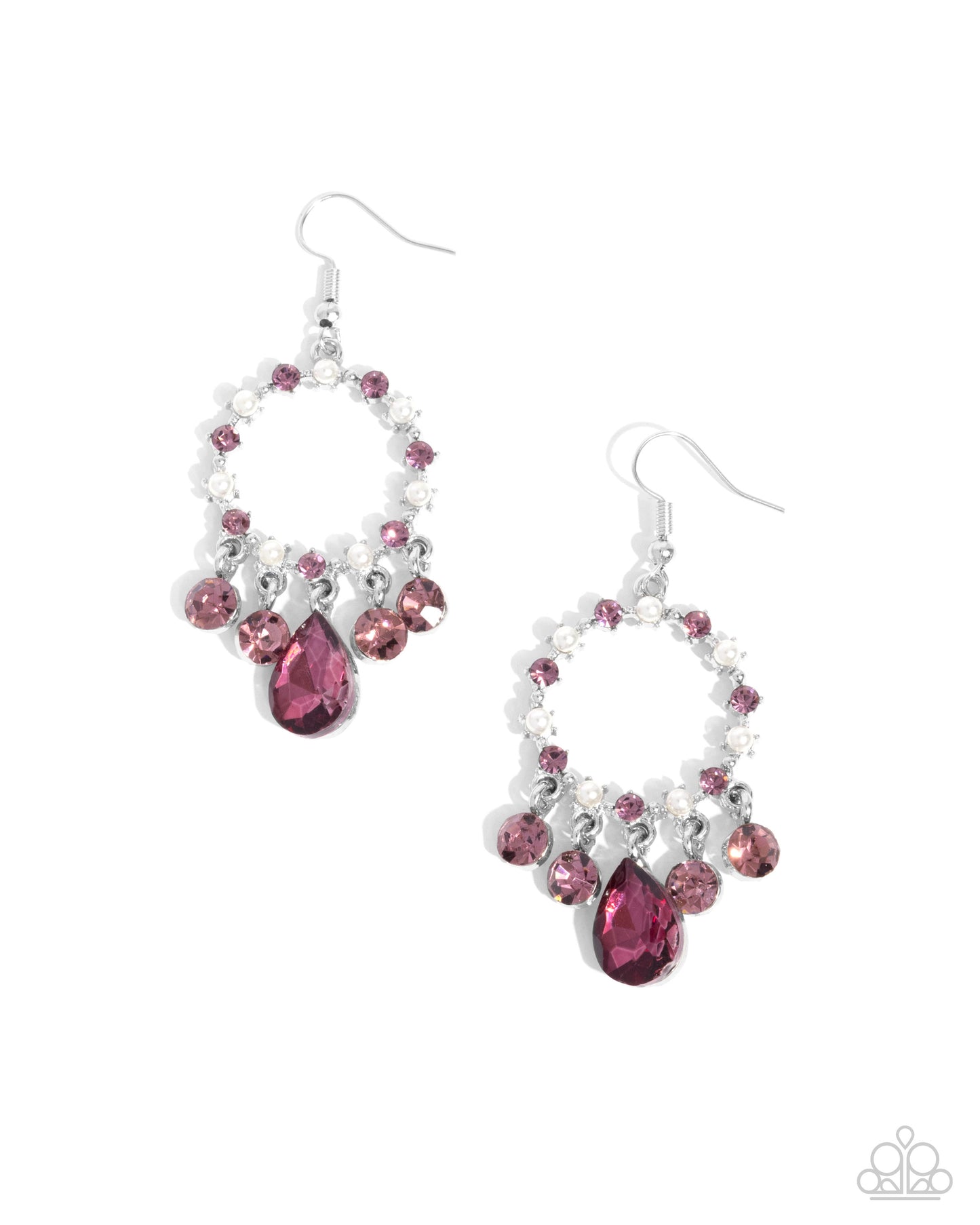 Pair of pink and white beaded earrings on a white background