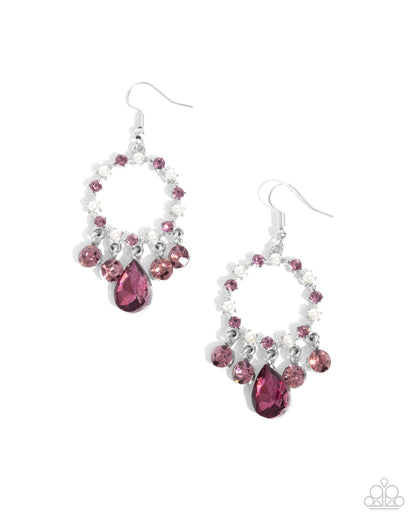 Pair of pink and white beaded earrings on a white background