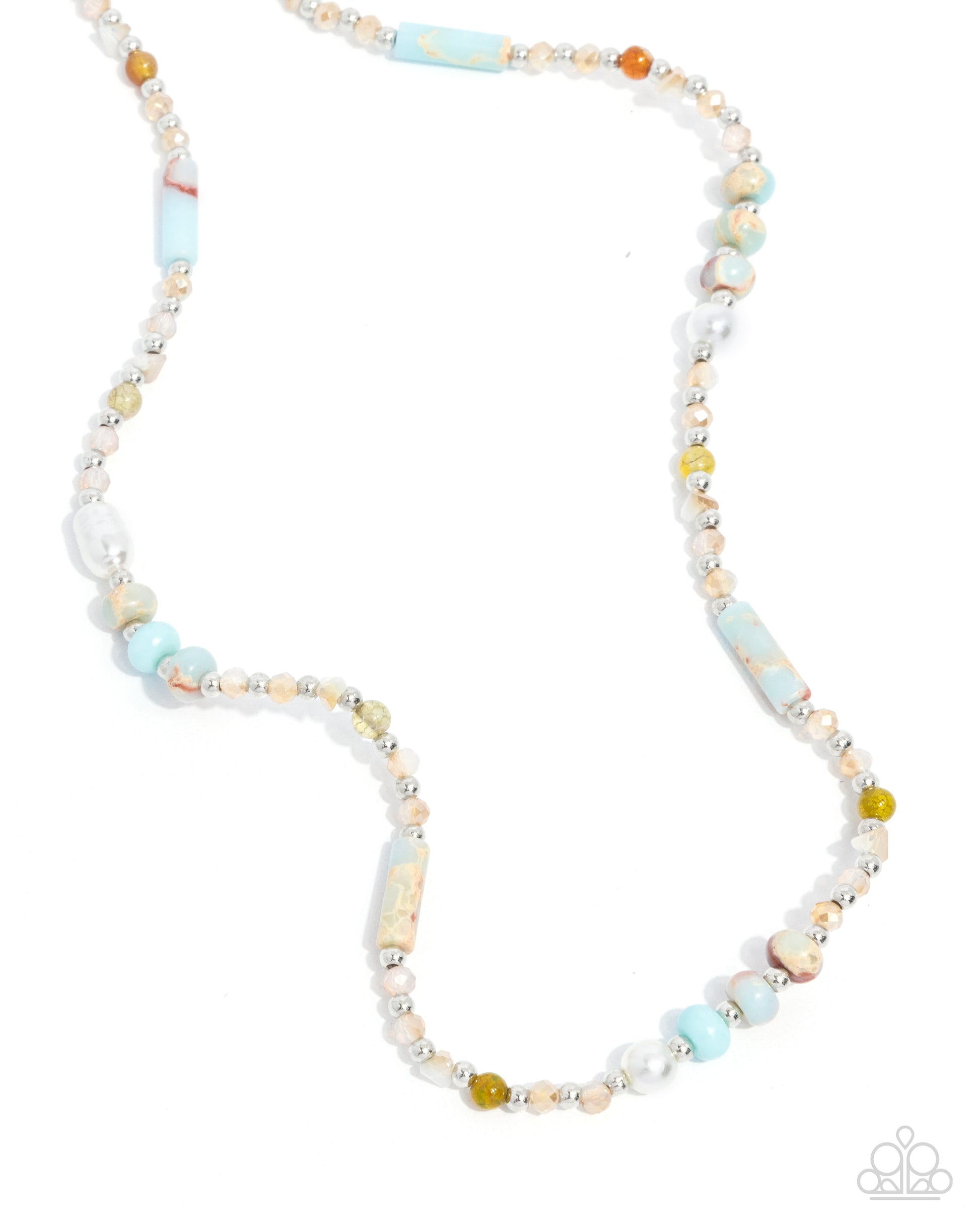 Necklace with multicolored beads on a white background