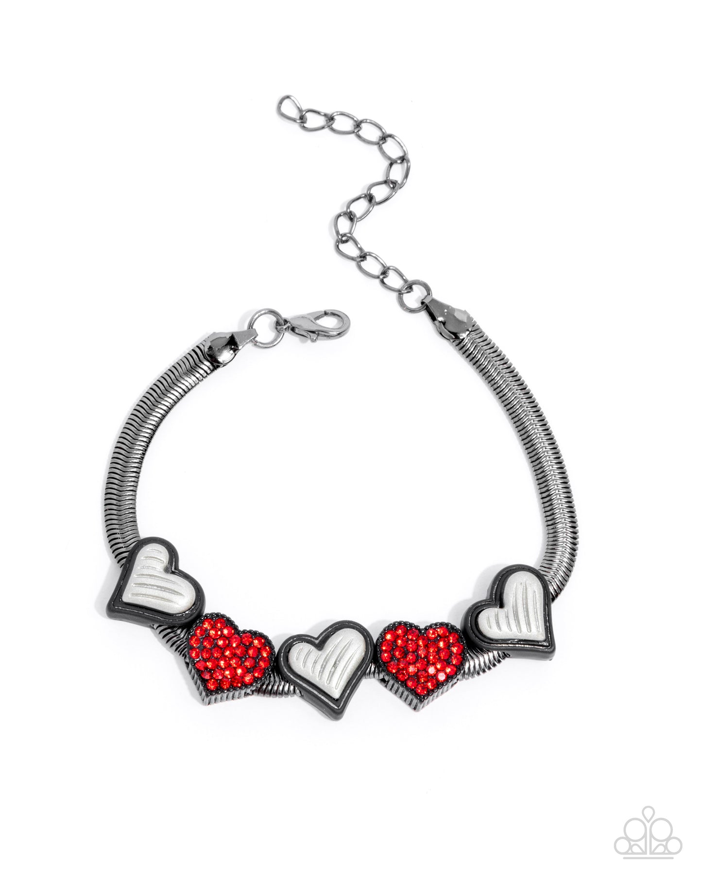 Bracelet with heart-shaped charms on a white background