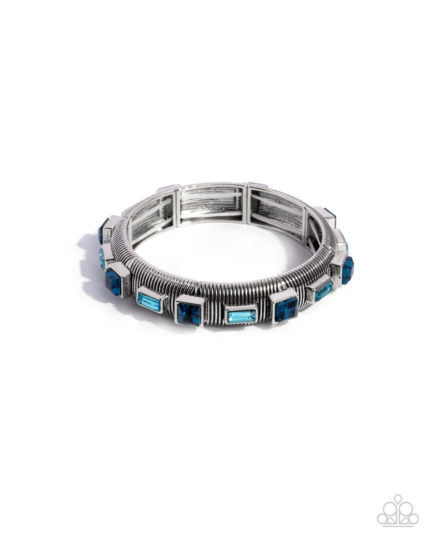 Silver bracelet with blue stones on a white background