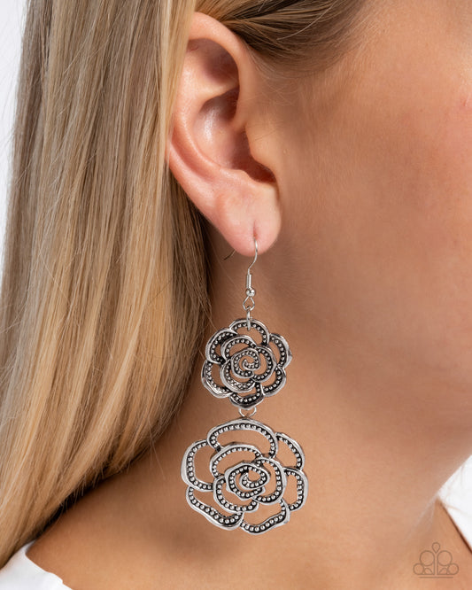 Reminiscent Rosette Silver Rose Earrings - Jewelry by Bretta