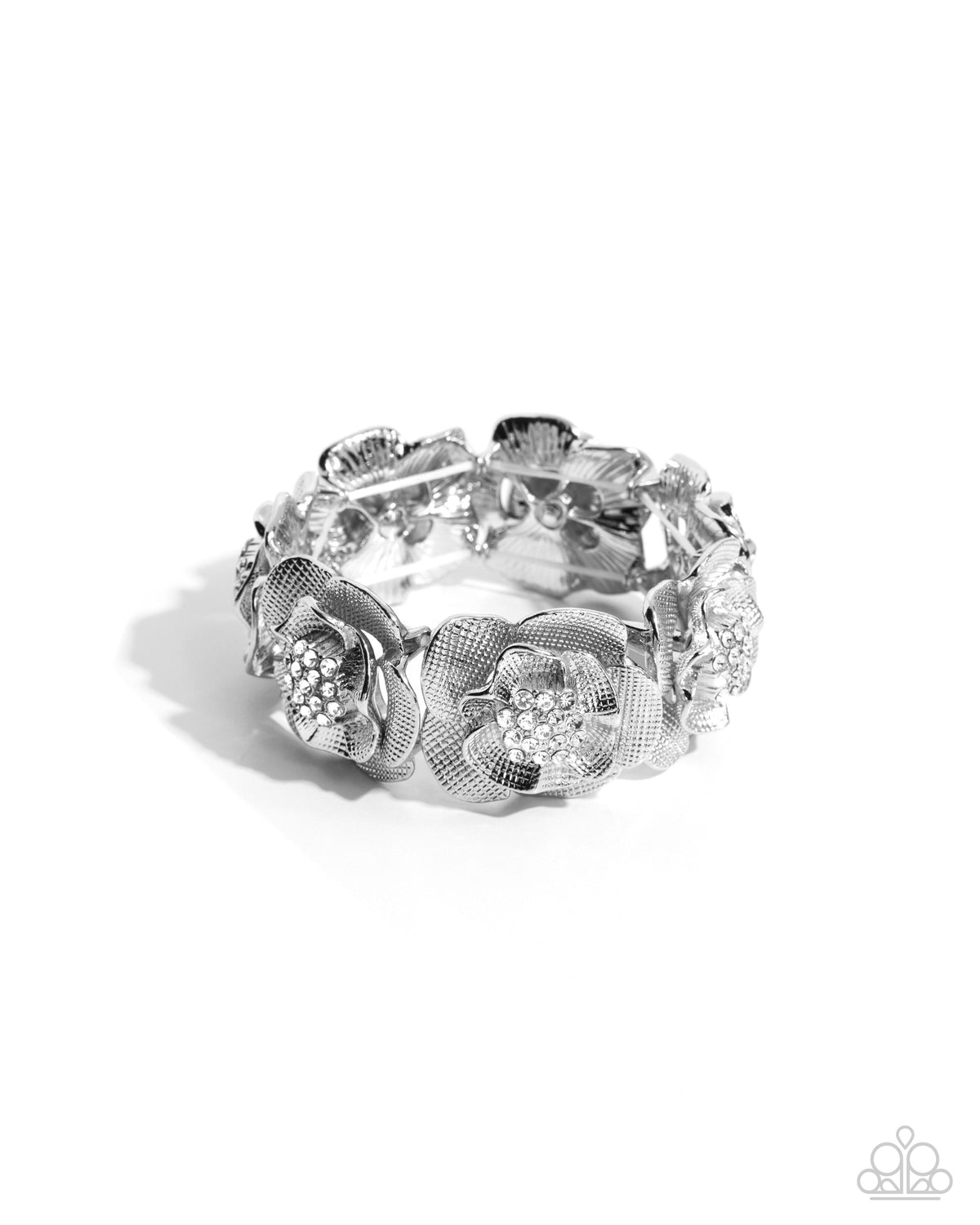 Floral Fare white rhinestone flower bracelet front view