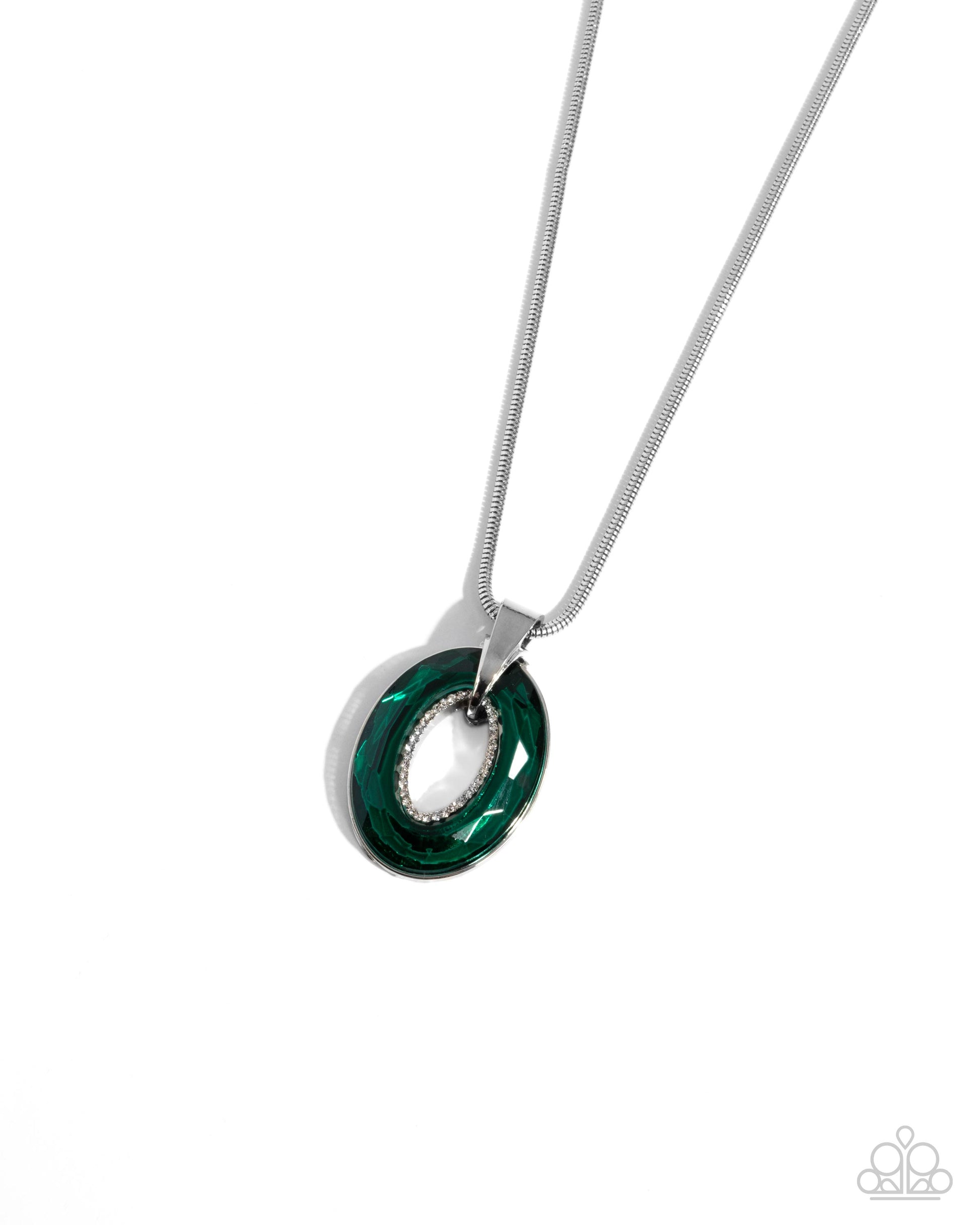 Necklace with a green pendant on a white background