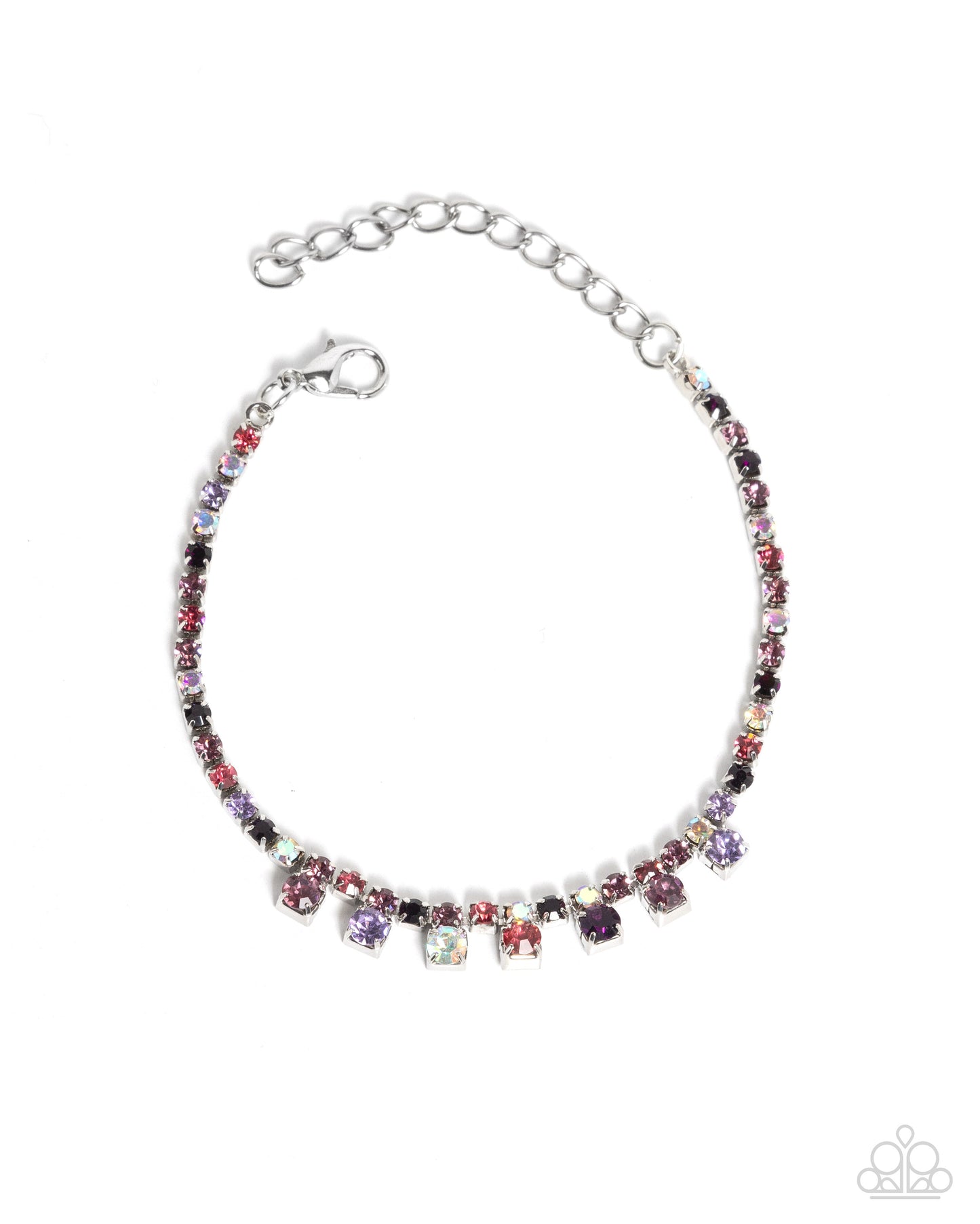 Multicolored beaded bracelet with a silver clasp on a white background