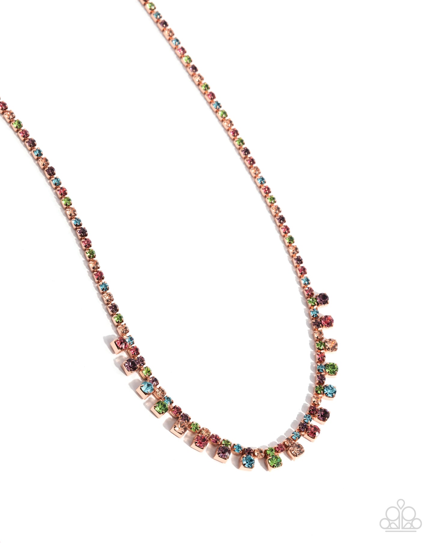Multicolored beaded necklace on a white background