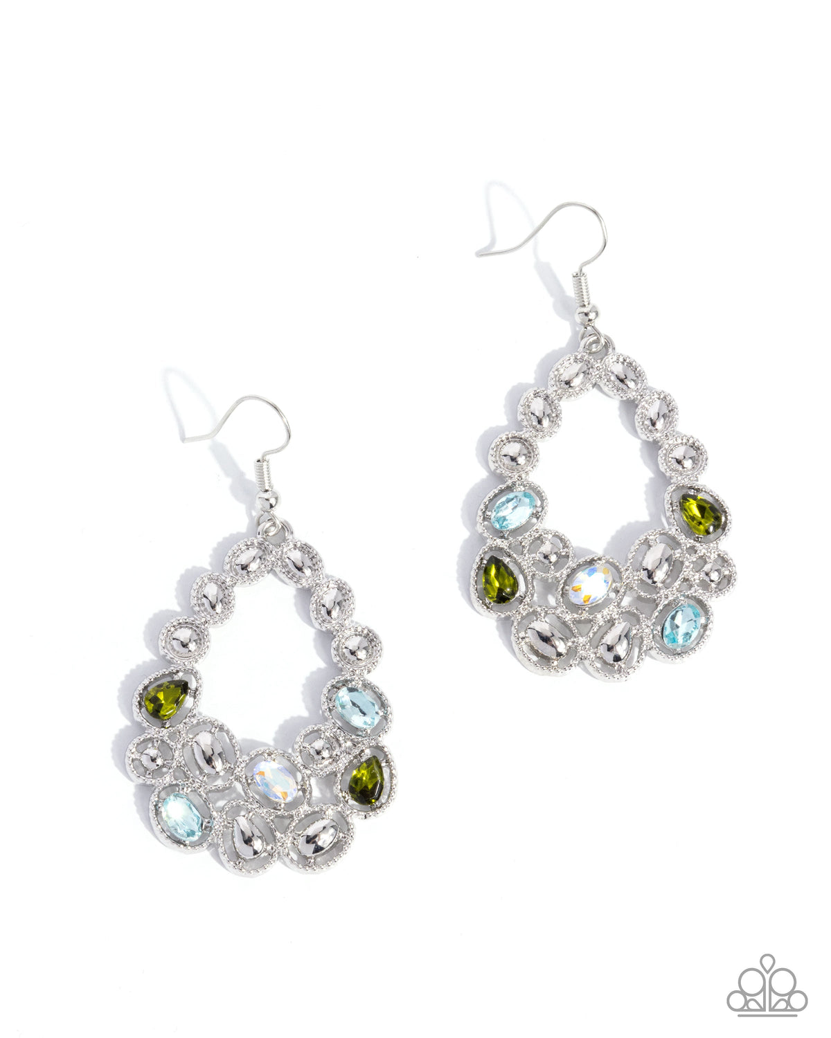 Prismatic Principal green blue and iridescent gem silver teardrop earrings