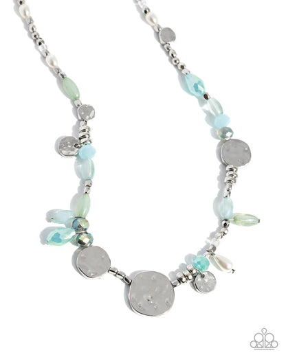 Refreshing Riot blue and green beaded statement necklace with pearls