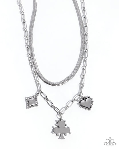 Paparazzi Sentimental Sunset white charm layered silver necklace, product image | Jewelry by Bretta