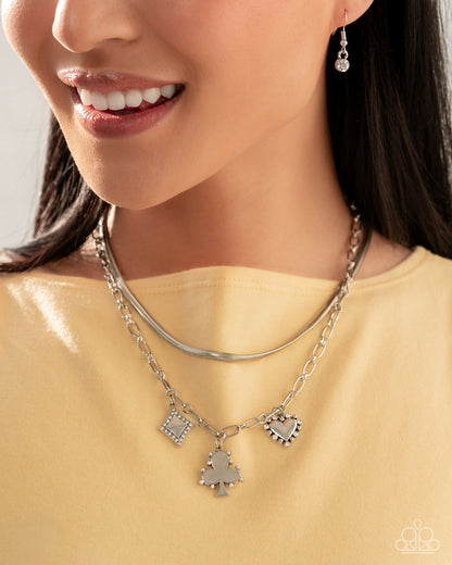 Paparazzi Sentimental Sunset white charm layered silver necklace, alternate image 2 | Jewelry by Bretta