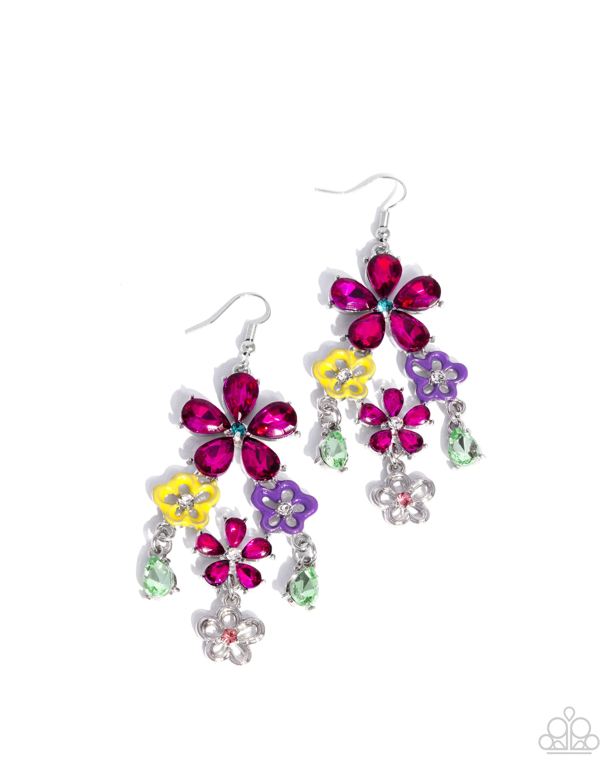 Colorful flower-shaped earrings on a white background