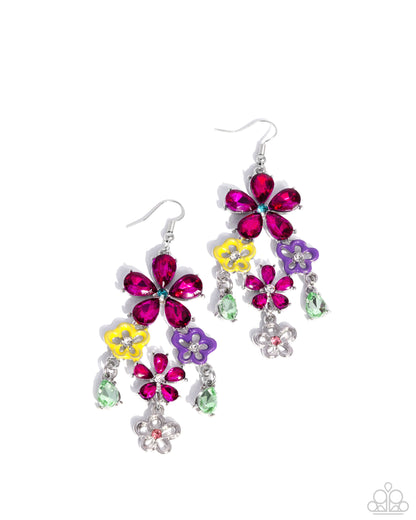 Colorful flower-shaped earrings on a white background