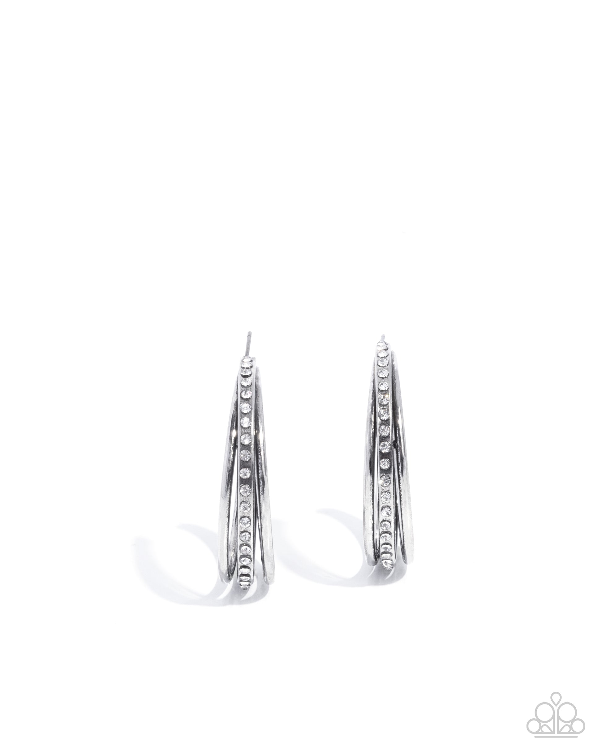 Pair of silver hoop earrings on a white background